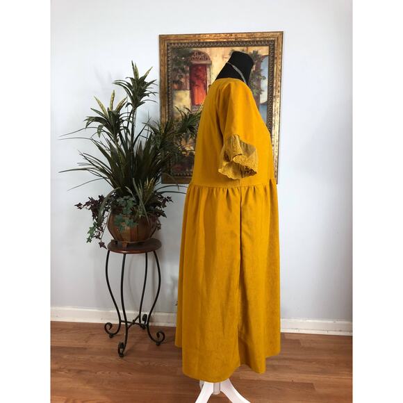 Roolee Dress Women Large Yellow Lace Sleeve Midi Modest Boho Casual Lined - Picture 6 of 12